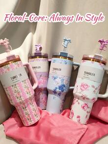 STANLEYo X LOVESHACKFANCYo 40oz / 1183ml Limited Edition Flowstates QUENCHERs H2.0 Tumbler With Straw. Floral-Core: Always In Style. Roses, Purple, Blue And White Flowers. Double-Wall Vacuum Insulation. Textured Comfort-Grip Handle. It's Very Suitable As A Gift. Can Be Used For Outdoor Sports, Heat Preservation Time Cold And Hot Water. Can Be Insulated, Exquisite Workmanship, Frozen Drinks, Beautiful Appearance. (Gift Box Packaging) - 40oz/1183ml - View 2