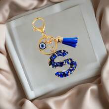 1pc Navy Blue Resin First Initial Letter Key Chain With Devil's Eye And Tassel, Outdoor Backpack Hanging Accessory, A-Z Letter Keychain, Wallet Charm, Car Pendant Ornament, Holiday/Birthday Party Gift - Royal Blue - View 19