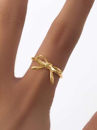 1 pieza Anillo abierto con lazo elegante, anillo abierto de moda para mujer