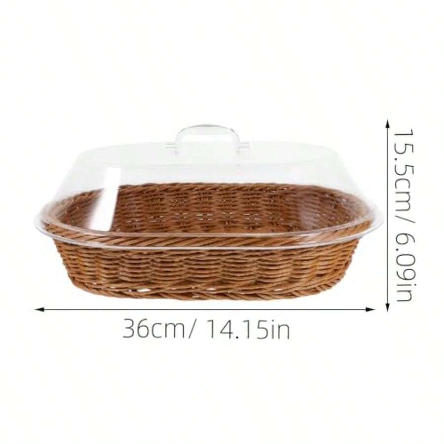 FIAN Amosfun Canasta De Pan Con Tapa Transparente Para Mesa Cesta Tejida Para Servir Pan Frutas Y Postres Organizador Multifuncional Para Cocina Y Eventos 12X5.9X5.9 Pulgadas - 36,00 x 26,00 x 15,50 cm - Ver 1