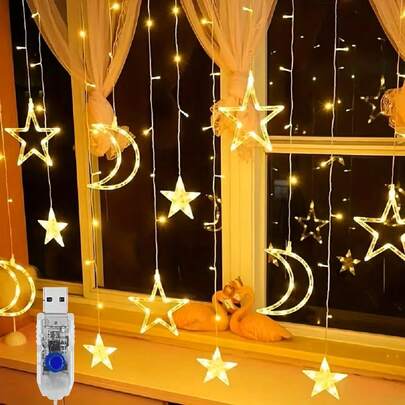 8-Mode Warm Multicolor Starry Moon Lantern Lamp, USB Powered Indoor Decor For Living Room, Curtain, Bedroom | Christmas, Halloween, Wedding, Birthday, Chinese New Year Decoration | Easy Installation