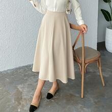 DAZY Falda larga y acampanada de unicolor para otoño - Beis - Ver 5