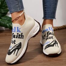 Air-Cushioned, Thick-Soled, Casual Shoes With Letter Graffiti, Women's Casual Sports Shoes, Lightweight And Breathable, Convenient To Wear At Home Or Out. - Khaki - View 5