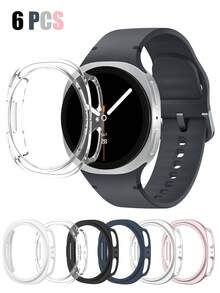 6件組休閒運動手錶錶殼，相容 Galaxy Watch9/8 40mm 44mm，防震耐刮硬 PC 中空設計，易佩戴，中性款，6色組合套裝 - 透明+黑色+銀色+玫瑰金+白色+午夜藍 - 查看 12