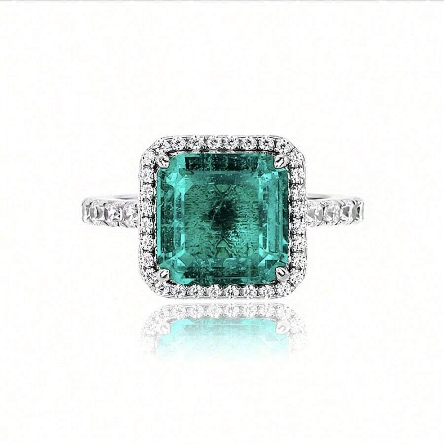 1pc Luxury Design, S925 Silver Ring, 9*9mm Paraiba Cubic Zirconia, Suitable For Engagement, Wedding, Anniversary, Party, Birthday Gift Rings - Paraiba - Xem 1