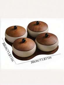 1件复古中式木质陶瓷盖碗，日式复古分隔式零食干果托盘，简约餐盘，适用于客厅、茶几、餐厅、咖啡馆、节日、聚会等场合 - 彩色 - 查看 3