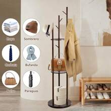 XGKPercero de Pie Gi Percero para Ropa con 3 Estantes y 9 Gancos 40*40*165  Ro y Fácil de Montar Percero de Pie Organizador para Entrada Dormito y Sala Marrón - marrn - Ver 5