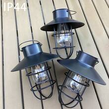 No Wiring Solar Lights Outdoor IP44, Black Vintage Industrial Hanging Lanterns, Auto On/Off With Light Sensor, Warm White Glow, Easy Installation, For Garden Patio Porch Fence Wall Pathway And Outdoor Decor - 黑色 - 查看 1