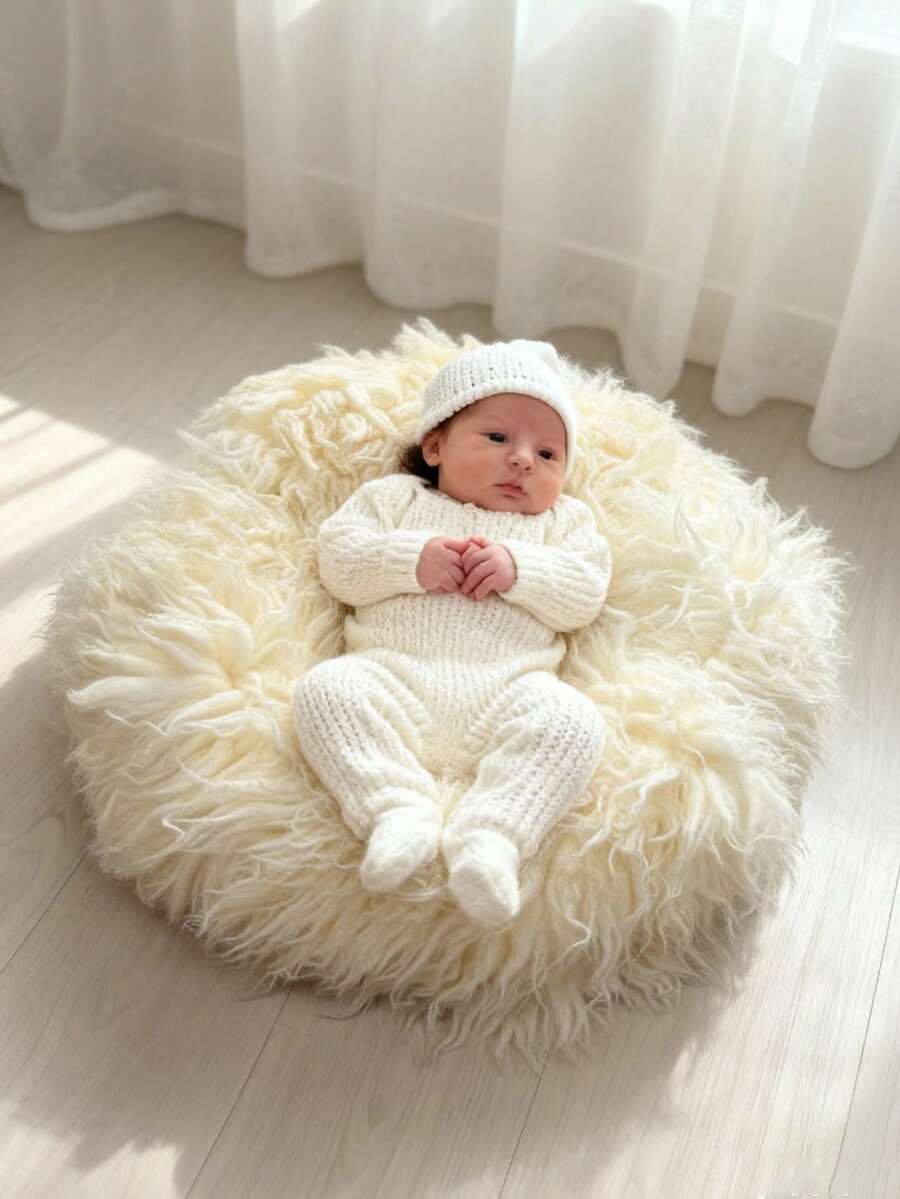 Pure Wool Newborn Photography Props Blanket, Soft Fluffy Basket Stuffer & Layer, Baby Studio Shooting Background Mat, Shower Party Gift Newborn Essentials - Multicolor - View 1