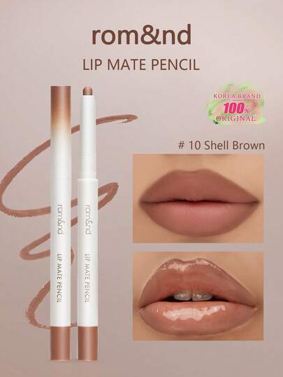 Rom&nd Romand LIP MATE PENCIL 10 SHELL BROWN, Feathery Blurred Edge, Lightweight Core Breathing Technology, Lip Contour Fusion, Warm Nude Almond Haze, Cool Gray Rose Transparent, Melted Caramel Chestnut, Pocket Size Lip Sculpting Set, Bare Lip Whisper, Korean Cosmetics, 0.5g/0.02oz