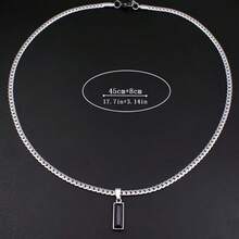 单件蛇形链黑色吊坠项链 | 简约酷炫风格 | 不锈钢材质，长度可调节 | 男士款（日常休闲佩戴及街头风搭配） - 銀色 - 查看 3