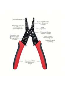 Electrician's Wire Stripper Cutter Tool, Electrical Crimping Cutting Scissors Wire Stripper Pliers, Suitable For Electrical Maintenance And Repair - Red - View 3