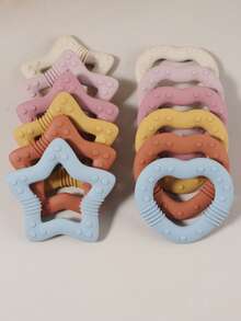 2 piezas Juguetes de dentición de silicona con forma de corazón y estrella para bebés, juguetes de masticación para infantes - Multicolor - Ver 3