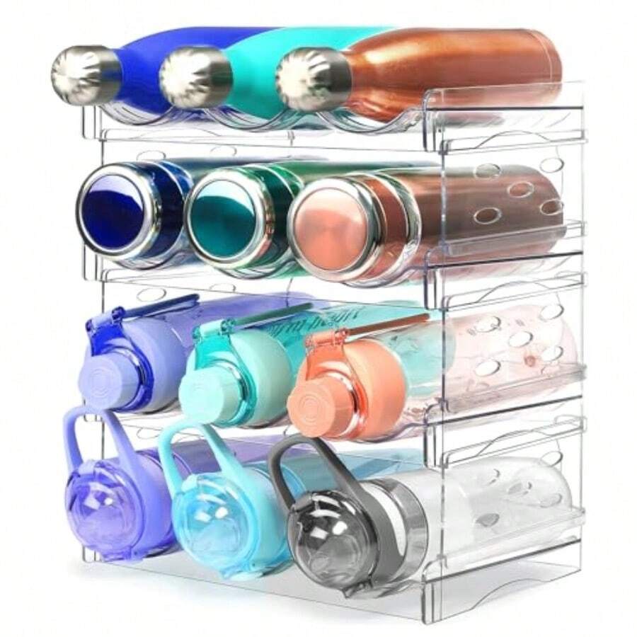 Organizador de Botellas Apilable para 12 Botellas Soporte para Botellas Porta Botellas de Almacenamiento para Cocina Hogar Tienda - Transparente - Ver 1