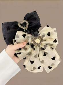 2pcs French Elegant Delicate Heart Mesh Bow Hair Clips, Sophisticated Butterfly Hairpins For Ponytail, Hair Accessories, Claw Clips, Hair Slide, Hair Barrettes - Multicolor - View 7