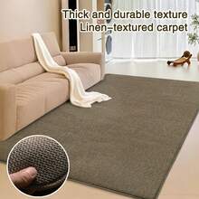 1 pieza Alfombra de textura de lino gruesa y duradera, adecuada para dormitorio y sala de estar, fácil de limpiar, versátil para sofá, mesita de noche, simple y cómoda, nueva llegada de primavera/verano - Marrón - Ver 5