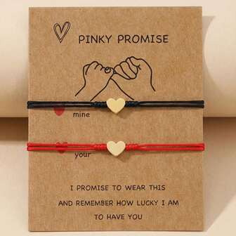 2PCS/Set Casual Minimalist Heart-Shaped Bracelet, Red And Black Braided Bracelet, Heart-Shaped Pendant Bracelet, Lucky Bracelet, Red And Black Dual Tone Bracelet, Adjustable Braided Bracelet, Comes With Love Letter Card, Ceremony Gift, Commemorative Gift, Valentine's Day Gift