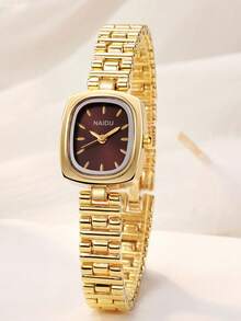 1 件/套青少年简约混合条形刻度方形表盘钢带石英表，适合生日礼物、万圣节礼物、年终促销 - 紅色 - 查看 4