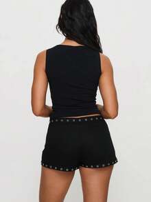 Women's Punk Grommet Eyelet Mini Shorts High Waisted Shorts Rave Club Outfits Going Out Shorts Comfort Modern City Cuffed Shorts - màu đen - Xem 5