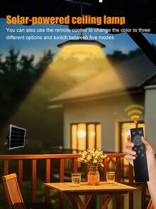 1pc Solar Powered Outdoor/Indoor Hanging Light With Remote Control - Motion Sensor, IP65, 3 Color Temperatures Adjustable, 360° Wide Angle Lighting, 5 Lighting Modes - Suitable For Garage, Barn, Patio, Driveway, Garden, Solar Powered Pendant Light - Three Colors - View 2