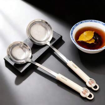 WORTHBUY Colador de malla fina de acero inoxidable 304 con lindo diseño de dibujos animados, cuchara coladora de mango largo, herramienta de cocción multiusos, adecuada para filtrar residuos de leche de soja, jugo, harina, aceite, accesorios de cocina