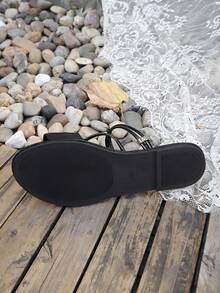 Women's Fashionable Slip-On Sandals, Casual Wear For Summer - Black Flower - View 7