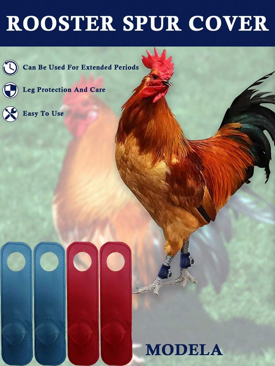 2 Pairs Blue & Red Gamecock Leg Bands, Rooster Protection Accessories, Gamecock Fighting Supplies; Outdoor Cold-Resistant Gamecock Back Saddle, Gamecock Decorations - Style A - View 1