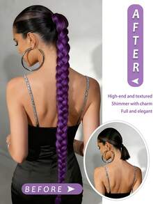 One-Piece Set Of 38-Inch Purple Braided Long Braided Ponytail Wig, Heat Resistant, Easy To Wear, Suitable For Everyday Wear And Holidays. - Multicolor - View 8