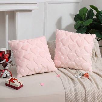 1 pieza Funda de cojín de peluche suave con bordado de corazón rosa, decoración adecuada para dormitorio, sofá, decoración del hogar en días festivos, sin incluir el relleno del cojín