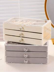 3-Layer Velvet Jewelry Box, Drawer Style Jewelry Box, Ring Box, Earring Storage Box, 3-Layer Transparent Acrylic Velvet Drawer Jewelry Storage Box, New 3-Layer Velvet Jewelry Box, Desktop Acrylic Ornament Organizer With Multiple Compartments - Multicolor - View 2