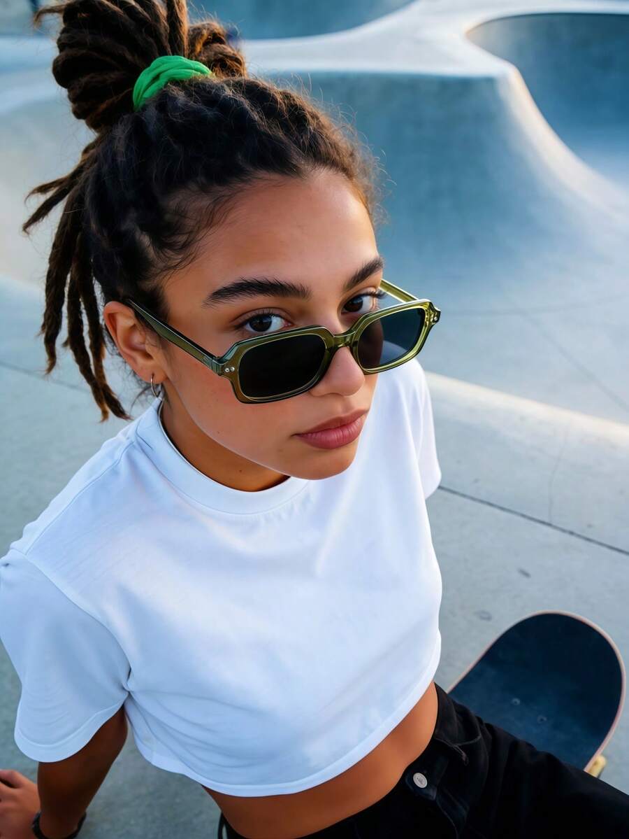 1pc Unisex Olive Green Rectangular Small Narrow Frame Y2K Chic Retro Street Style Minimalist Fashion Fashion Glasses, Suitable For Vacation - Olive Green - View 1