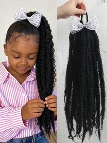1pc Synthetic Black Hair With Yarn Bow For Kids Faux Braid Wigs Braiding Hair Afro Kinky Crochet Hair Extensions With Rubber Bands Heat Resistant - Natural Black - View 2