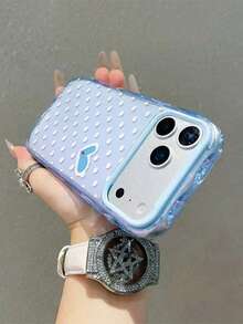 1个浅蓝色波点爱心印花手机壳，美观实用，兼容 16、15、14、13、12 Pro Max、11，送给女孩的可爱礼物，兼容 17/17 Pro/17 Pro Max/17 Air，情人节礼物，兼容 17 Pro Max，兼容 13，兼容 15，兼容 16 - 藍色 - 查看 2