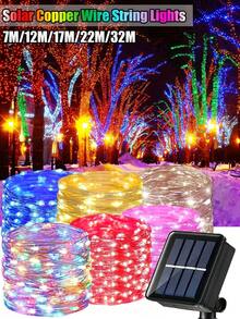 1pc Solar Powered Outdoor String Lights - 8 Modes DIY Copper Wire Fairy Lights, Warm White/Pink/Red/Blue/Multi-Color Options, 7m 50LED/12m 100LED/17m 150LED/22m 200LED/32m 300LED, Christmas Lighting Decor, Waterproof Outdoor Solar Path Lights, Suitable For Garden, Yard, Wedding, Party, Christmas Decoration, Hanging Solar Lights