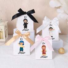 10pcs Eid Mubarak Paper Gift Box Cartoon Muslim Kid Pattern With Ribbon Bow Eid Al-Fitr Candy Chocolate Packaging Box For Festival Party - Eid Al-fitr Mini Standee - View 2