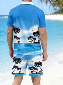 Bộ áo polo và quần short in họa tiết nhiệt đới dành cho nam, trang phục thường ngày cho kỳ nghỉ. - Nhiều màu - Xem 4