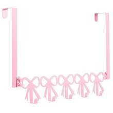 1pc Pink Heart/Bow Shape 5-Hook Over The Door Hanger Rack, Multi-Function Wardrobe Storage Organizer, Bedroom Bathroom Clothes Towel Bag Holder