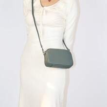 PU Leather Women's Elegant, Retro, Exquisite And Simple Small Square Bag, Which Can Be Crossbody Or Single-Shouldered, With An Adjustable And Detachable Shoulder Strap, A Multi-Compartment Double-Zipper Bag. It Is Classic, Casual, Simple And Elegant, Suitable For Various Occasions Such As Shopping, Going To Work, Going To School, Traveling And Going Out. - 綠色 - 查看 2