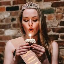 玫瑰金21岁生日皇冠绶带套装 - 女士生日女王皇冠绶带