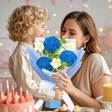 YDKGPSH Ramo de rosas de ganchillo ramo de flores de ganchillo hecho a mano para el dia de San Valentin boda aniversario Navidad Año Nuevo rosa medio-azul - Azul+Mediano - Ver 6