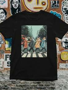 Abbey Road Cat Band T-Shirt: Funny Music Parody Tee - 黑色 10 - 查看 1