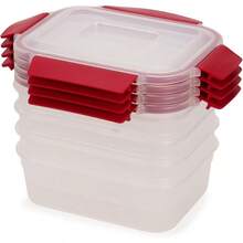 Juego recipientes almacenamiento alimentos plástico 8 piezas sin BPA tapas herméticas prueba fugas diseño práctico rojo - Rojo - Ver 3