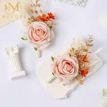 Pink Velvet Rose Boutonniere For Men,Set Of 6,Groom And Best Man Boutonnieres With Artificial Flower,For Wedding Ceremony Anniversary, Formal Dinner Party, Fall Vintage Rustic Marriage Prom,6pcsPinkBoutonnieres - 6個粉紅色胸花 - 查看 9