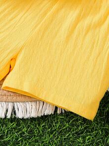 女婴两件套，白色小鸭印花吊带背心和黄色短裤套装，春夏款 - 黃色 - 查看 10