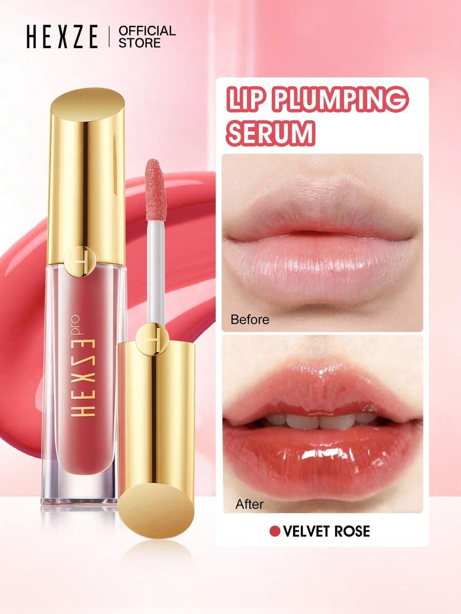 HEXZE 热润丰唇精华液，水润丰盈唇彩，胶原蛋白高光泽保湿滋养唇部，淡化唇纹，不粘腻轻盈，丝绒玫瑰香型，适合日常使用。 - Velvet Rose - 查看 1