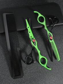 1pc/2pcs/3pcs High Quality Haircutting Scissors & Comb Set, Premium Carbon Steel Hair Cutting Tools, Professional Salon Hairdressing Shears, Trimming & Thinning Scissors, Haircomb - Green - View 6