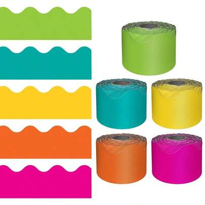 Dellosa 5 Rolls Of 325 Ft Scalloped Bulletin Board Borders, Orange, Yellow, Lime Green, Hot Pink, Teal Classroom Borders For Bulletin Board Amp Classroom Decor, 65 Ft Per Bulletin Board Trim Roll