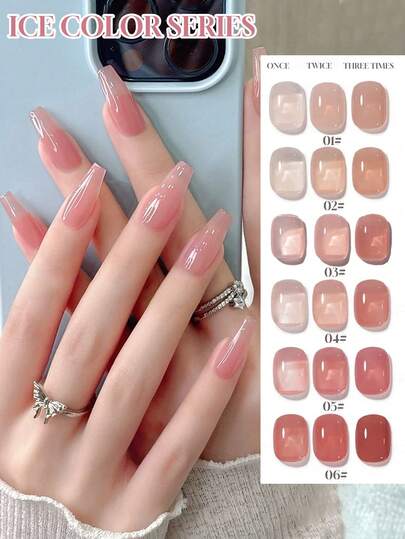 Miss Leia 1-6 15ml Autumn/Winter Nail Jelly Jade Nude Pink Gel Nail Polish, Icy Clear, Brightening, Blush-Inducing, Base Color, Popular Color Gel Clear Coat. Suitable For Beginners, UV LED Cured, Soakable Semi-Permanent, Salon/Manual Nail Polish Sets, DIY, Home, Holiday Gifts For Women, Nail Art, Suitable For All Seasons.