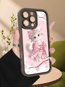 Funda de teléfono minimalista y gruesa a prueba de caídas, diseño de gato con kimono y flores de cerezo, estilo japonés dulce y elegante, ideal para mujeres, protección completa, perfecta para regalos festivos, compatible con Apple 17/16/15/14/13/12/11/Pro/ProMax,compatible con Galaxy A34/A35/A54/A55,Galaxy S20/S21/S22/S23/S24/S25 Ultra/Plus,compatible con Moto/Galaxy/Redmi/Honor/OPPO Soft - Marrón - Ver 2