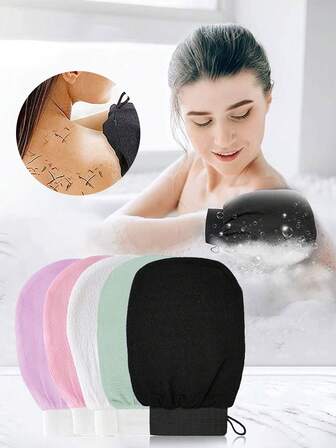 2/1 pieza Guantes exfoliantes rosas profundos, hacen que la piel se sienta suave y brillante, guantes de limpieza y exfoliación para el baño, toalla de limpieza corporal de doble cara, adecuada para SPA, masaje, exfoliación corporal, baño y ducha, exfoliante coreano suave y efectivo